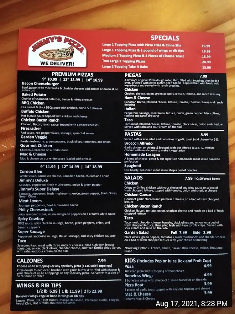 Jimmy's Pizza Menu image 2